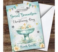 Personalised Christening Day Card For Great Grandson Cross Font Green | Personalized Custom Unique Greetings Card For Christening Day Any Text Inside & Out