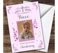 Personalised Christening Day Card For Niece Photo Dove Pink | Personalized Custom Unique Greetings Card For Christening Day Any Text Inside & Out