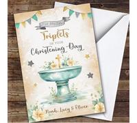 Personalised Christening Day Card For Triplets Cross Font Yellow | Personalized Custom Unique Greetings Card For Christening Day Any Text Inside & Out