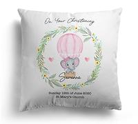 Personalised Christening Day Cushion Pillow Any Name Initial Date Location Cover And Inner Scatter Cushions Throw Pillows Gift For Baby Babies Girl Girls Keepsake Nursery Decor (cover & inner)