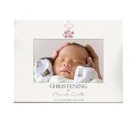 Personalised Christening Day Photo Frame Gift With Pink Cross