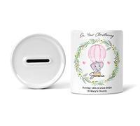 Personalised Christening Gift Money Box Custom Name Initial Date Piggy Bank For Babies Baby Savings Jar Bedroom Decor Coin Box Money Bank Nursery Accessories Ceramic Memorable Keepsake