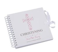 Personalised Christening Pink Ornate Cross Design Scrapbook Photo Album or Guest Book