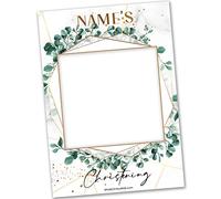 Personalised Christening Selfie Frame | Christening Decorations | Christening Backdrop | Christening Bunting | Botanical Leaf Print Cross