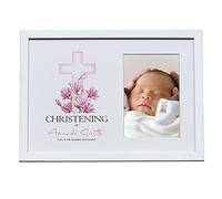 Personalised Christening White Photo Frame With Pink Cross 6"x4"