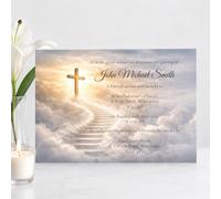 Personalised Christian Funeral Invitations Announcement Cards with Envelopes - A6 Religious Funeral Invitation Cards with Custom Wording, Cross and Stairway to Heaven Design (Pack of 20)