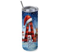 Personalised Christmas Alphabet Letter, Initial with Name, Xmas, Secret Santa Alphabet, 20 OZ Stainless Steel Skinny Tumbler, Double Walled Vacuum Insulated with Closed Lid and Metal Straw.