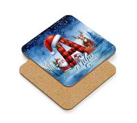 Personalised Christmas Alphabet Letter, Initial with Name, Xmas, Secret Santa Alphabet, Tableware, Coffee, Tea, Drink Coaster. (Square Shaped Coaster)