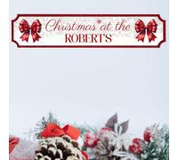 Personalised Christmas at the Family Name Bow Street Sign: Festive Plaque 10 Colours | Custom Christmas Decor With 2-Lines Of Own Text (Red, Acrylic - Extra Large 590mm x 130mm)