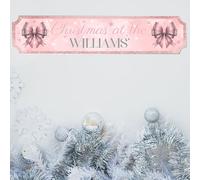 Personalised Christmas at the Family Name Bow Street Sign: Festive Plaque 10 Colours | Custom Christmas Decor With 2-Lines Of Own Text (Pink, Acrylic - Small - 290mm x 63mm)