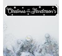 Personalised Christmas At The Family Street Sign - Custom Wooden or Acrylic Holiday Decor - Modern Rustic Wall Art - Available in S/M/L (Green & White) (Small - 290mm x 63mm, Mdf Wood Indoor Use Only)