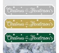 Personalised Christmas At The Family Street Sign - Custom Wooden or Acrylic Holiday Decor - Wall Art - Available in S/M/L (Green & White) (Small - 290mm x 63mm, Acrylic Indoor & Outdoor Use)