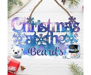 Personalised Christmas At The Surname Decoration with Your Family Name or Loved One's Name - Xmas Plaque for Lasting Memories and Holiday Elegant Xmas Family Sign (Multi, Christmas At The)