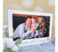 Personalised Christmas at the Surname Photo Plaque | Custom Family Freestanding Building Blocks Keepsake | Gifts For Friends & Relatives (Medium - 14.4cm x 9.8cm)
