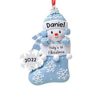 Personalised Christmas Bauble 2023,Baby's First Christmas Ornament, Gifts for Newborns & Grandkids,Snow Baby in Stocking with Snowflake,Christmas Tree Decoration-Blue