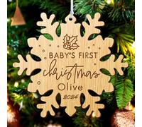 Personalised Christmas Bauble Babys 1st Christmas Tree Decorations Wooden Xmas Tree Ornament for Babies First Xmas Decoration 2025 for Family New Baby (Snowflake)