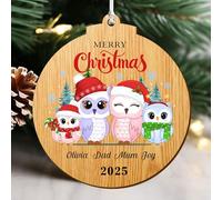 Personalised Christmas Bauble Christmas Tree Decorations Custom Christmas Ornaments Wooden Xmas Tree Decorations Xmas Gifts with Any Year & Name for Family Dad Mum Nanny Son (Round, Family of 4)
