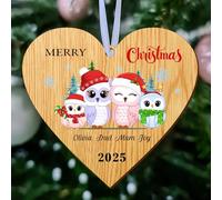 Personalised Christmas Bauble Christmas Tree Decorations Custom Christmas Ornaments Wooden Xmas Tree Decorations Xmas Gifts with Any Year & Name for Family Dad Mum Nanny Son (Heart, Family of 4)