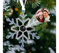 Personalised Christmas Bauble, Custom Snowflake Ornaments with Photo Inside, Hanging Projection Pendant for Christmas Tree, Personalised Christmas Decorations Memorial Gifts for Family (Blue)
