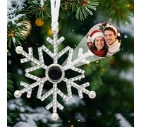 Personalised Christmas Bauble, Custom Snowflake Ornaments with Photo Inside, Hanging Projection Pendant for Christmas Tree, Personalised Christmas Decorations Memorial Gifts for Family (Silver)