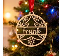 Personalised Christmas Bauble Custom Wooden Christmas Tree Decorations With Name Ornaments Personalised Xmas Decorations for Kids, Mom, Dad, Friends (Design 8)