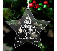 Personalised Christmas Bauble Custom Xmas Tree Decoration First Xmas as Couple Mr & Mrs Keepsake Celebrate 1th Christmas Ornaments Santa Gift at 2025 (Star)