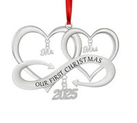 Personalised Christmas Bauble, Double Heart Metal Ornament, First Christmas as Mr and Mrs 2025, For Married Engagement Couples The Outdoor Indoor Home Christma Tree Accessories