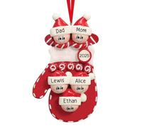 Personalised Christmas Bauble Family Decoration, 2025 Red Mitten Christmas Tree Baubles with Name, Family of 2/3/4/5/6, Personalised Bauble Ornament Decoration Gift