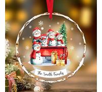 Personalised Christmas Bauble - Family of 2,3,4,5,6,7,8 Snowman Red Truck Christmas Tree Decorations, Custom Glass Baubles with Name, Holiday Xmas Gift