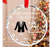 Personalised Christmas Bauble First Christmas as Mr and Mrs Ornaments 2025 with Name Date Crystal Glass Xmas Just Married Wedding Decorations Memorial Xmas Gifts for Couple
