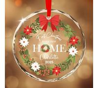 Personalised Christmas Bauble, First Christmas in New Home Bauble Ornament, Custom Crystal Photo Ornaments for Xmas Gifts Family