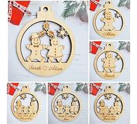 Personalised Christmas Bauble Gift Any Name Wooden Hanging Tree Decoration Xmas GINGERBREAD FAMILY (Male & Female + 3 Children)