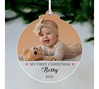 Personalised Christmas Bauble Gifts Custom Christmas Tree Decorations Babys First Xmas Bauble with Any Photo & Text Acrylic Christmas Ornaments for Kids Children Son Daughter Grandson(Design 2)