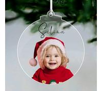 Personalised Christmas Bauble Gifts - Custom Tree Decorations: Baby's First Christmas Bauble with Photo & Text - Acrylic Ornaments for Kids & Children (Design 1)