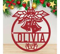 Personalised Christmas Bauble Glitter Christmas Tree Decorations 2025 Xmas Baubles Custom Name Hanging Ornament Gifts for Family Friends Kids (Jingle Bell)