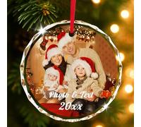 Personalised Christmas Bauble Ornaments 2025, Custom Photo Crystal Baubles Family Christmas Ornament, Customised Xmas Tree Decoration for Family, Pets, Couples, Baby First Xmas Gifts