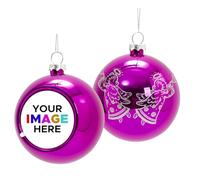 Personalised Christmas Bauble Ornaments Any Text Any Image 8cm | Customisable Plastic Ball with String for Christmas Tree & Home Décor | For DIY, Gifts, Crafts & Festive Decorations (Purple-Patterned)