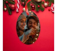 Personalised Christmas Bauble Oval Shape Ceramic Tree Decoration, Custom Photo Xmas Ornament, Unique Gift for Family, Couples, Pets, Baby’s First or First Home Christmas Keepsake