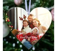 Personalised Christmas Bauble with Picture 2025 Christmas Tree Decorations Photo Baubles Custom Xmas Tree Ornament Personalised Photo Xmas Bauble for Kids Family Couples Dogs (Heart)