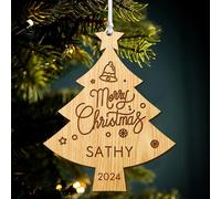 Personalised Christmas Baubles 2024 Christmas Tree Decorations Bauble Custom Xmas Ornaments Wooden Hanging Ornament with Any Name for Son Daughter Granddaughter Grandson (Tree 1)
