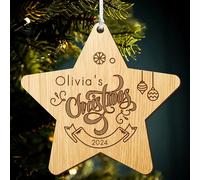 Personalised Christmas Baubles 2024 Christmas Tree Decorations Bauble Custom Xmas Ornaments Wooden Hanging Ornament with Any Name for Son Daughter Granddaughter Grandson (Star 2)