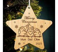 Personalised Christmas Baubles 2025 Christmas Tree Decorations Xmas Tree Decorations Custom Xmas Baubles Engraved Wood Ornaments Santa Gift for Family Baby Home Girls(Star Family of 3)