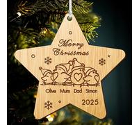 Personalised Christmas Baubles 2025 Christmas Tree Decorations Xmas Tree Decorations Custom Xmas Baubles Engraved Wood Ornaments Santa Gift for Family Baby Home Girls(Star Family of 4)