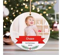Personalised Christmas Baubles 2025, Custom Photo Christmas Ornaments Ceramic Photo Pendant for Xmas Tree Decoration Gifts for Mom Dad Pets Kids Friends