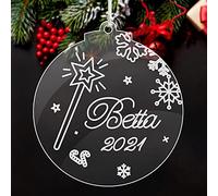 Personalised Christmas Baubles 2025 Engraved Tree Ornaments Custom Xmas Wish Gift of The Fairy Godmother Decorations for Family Home Grandson Granddaughter with Any Name (Round)