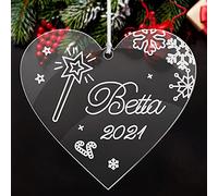 Personalised Christmas Baubles 2025 Engraved Tree Ornaments Custom Xmas Wish Gift of The Fairy Godmother Decorations for Family Home Grandson Granddaughter with Any Name (Heart)