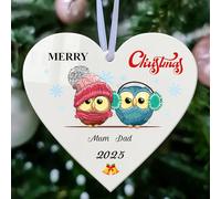 Personalised Christmas Baubles Christmas Tree Decorations Gifts Custom Xmas Ornaments White Acrylic Xmas Tree Decorations with Any Year & Name for Family Dad Mum Nanny Son(Heart, Family of 2)
