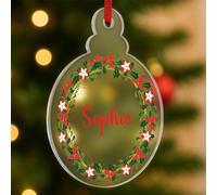 Personalised Christmas Baubles Custom Christmas Tree Decorations Acrylic Hanging Ornaments Xmas Tree Bauble 2024 Festive Décor (Red Floral Name)