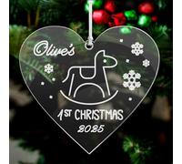 Personalised Christmas Baubles Engraved Tree Decorations Custom First Xmas Ornaments Gift for Family Home Baby Girls Babies Grandson Granddaughter with Any Name at 2025 (Heart)