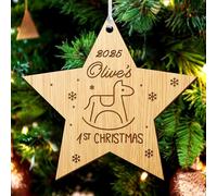 Personalised Christmas Baubles Engraved Wood Tree Decorations Custom First Xmas Ornaments Santa Gift for Family Baby Home Girls Babies Mom Grandaughter with Any Name at 2025 (Star)